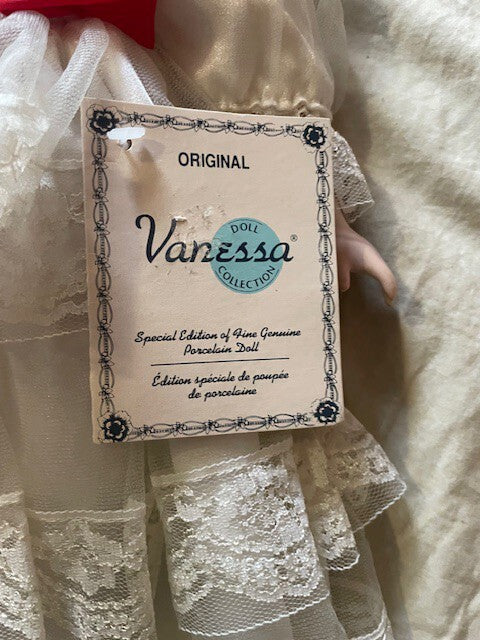 Vanessa Collection Porcelain Doll White Lace Dress Collectible Figurine