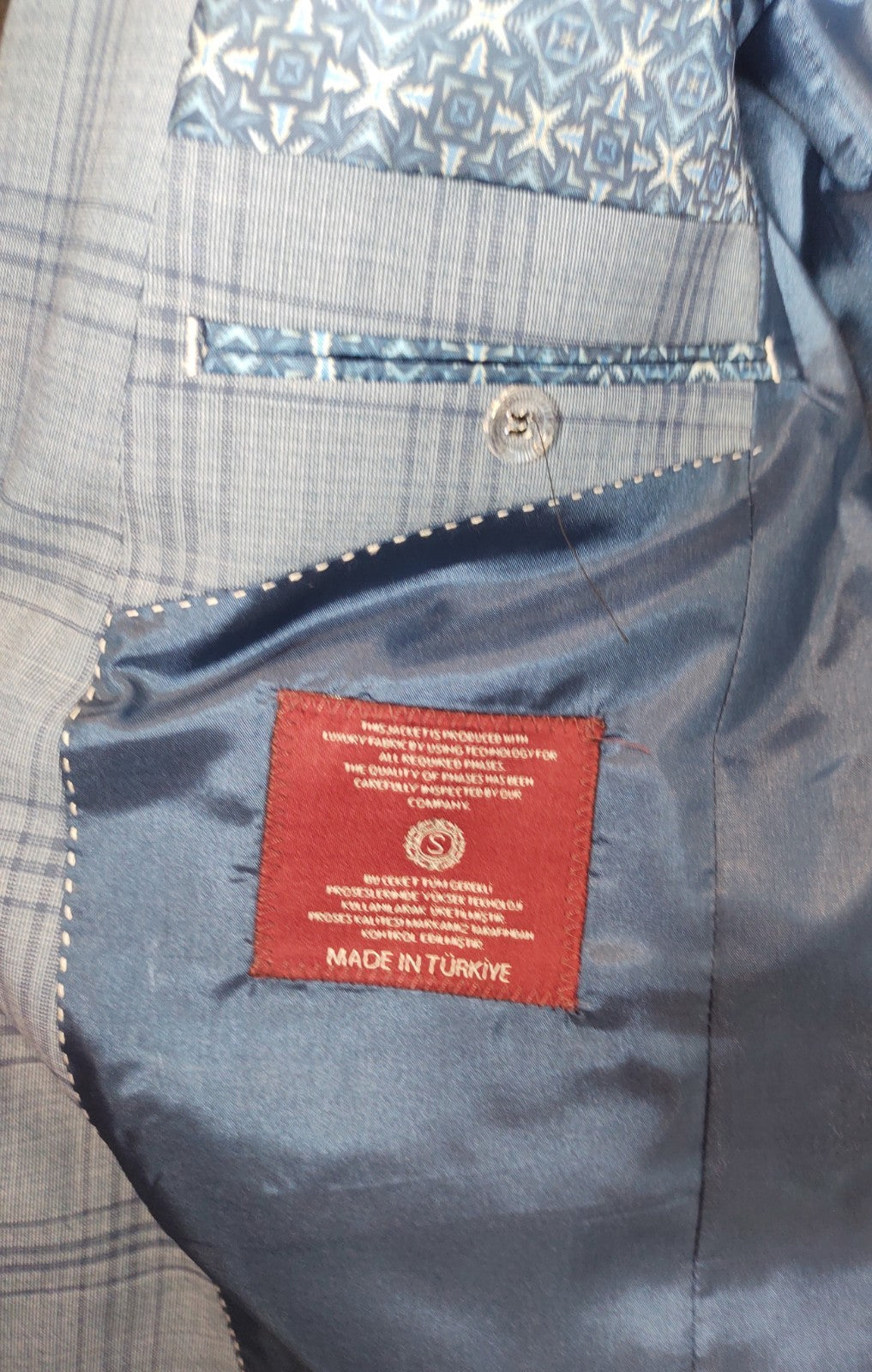 Snover Light Blue Check Blazer Men's Size 38 Business Formal Jacket