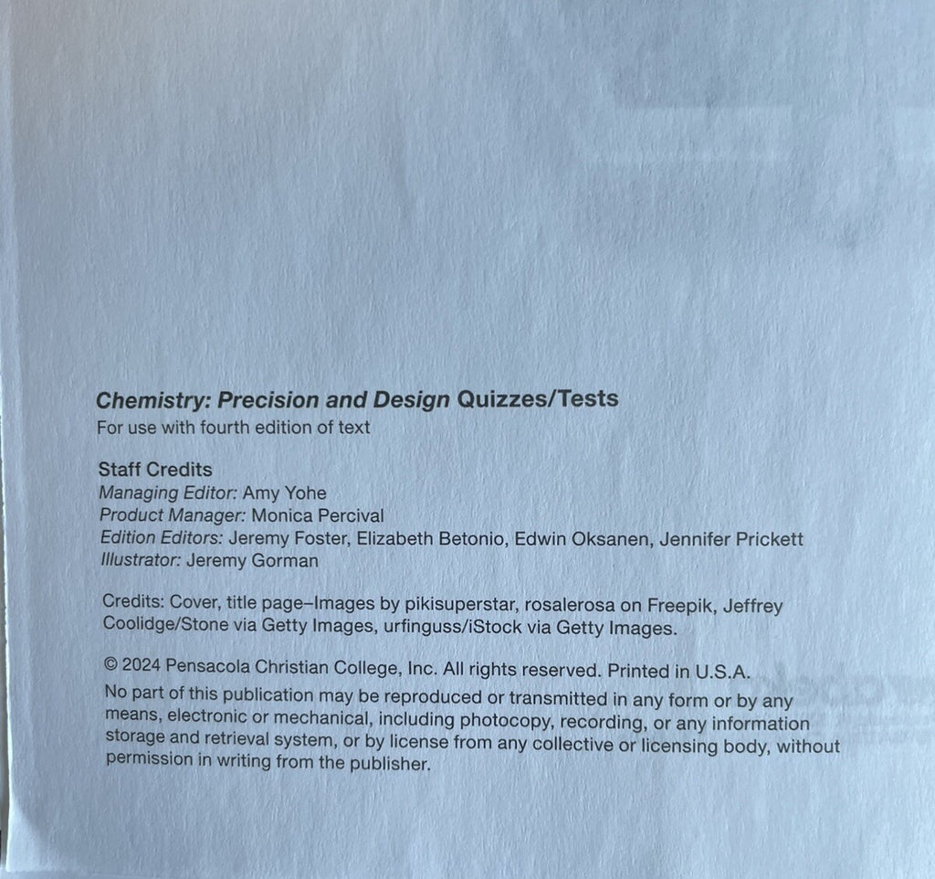 Abeka 11th Grade Chemistry Quiz & Test Key Vol 1 Revised – Teacher Edition