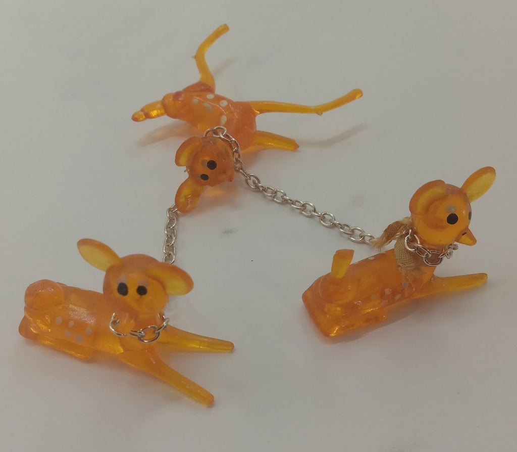 1970s Orange Lucite Deer Figurine Polka Dot Chain Retro Kitsch Damaged