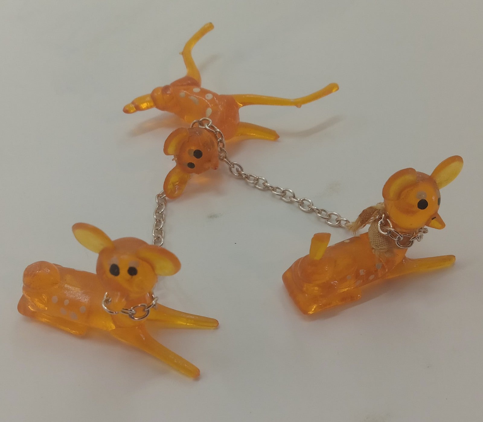 1970s Orange Lucite Deer Figurine Polka Dot Chain Retro Kitsch Damaged
