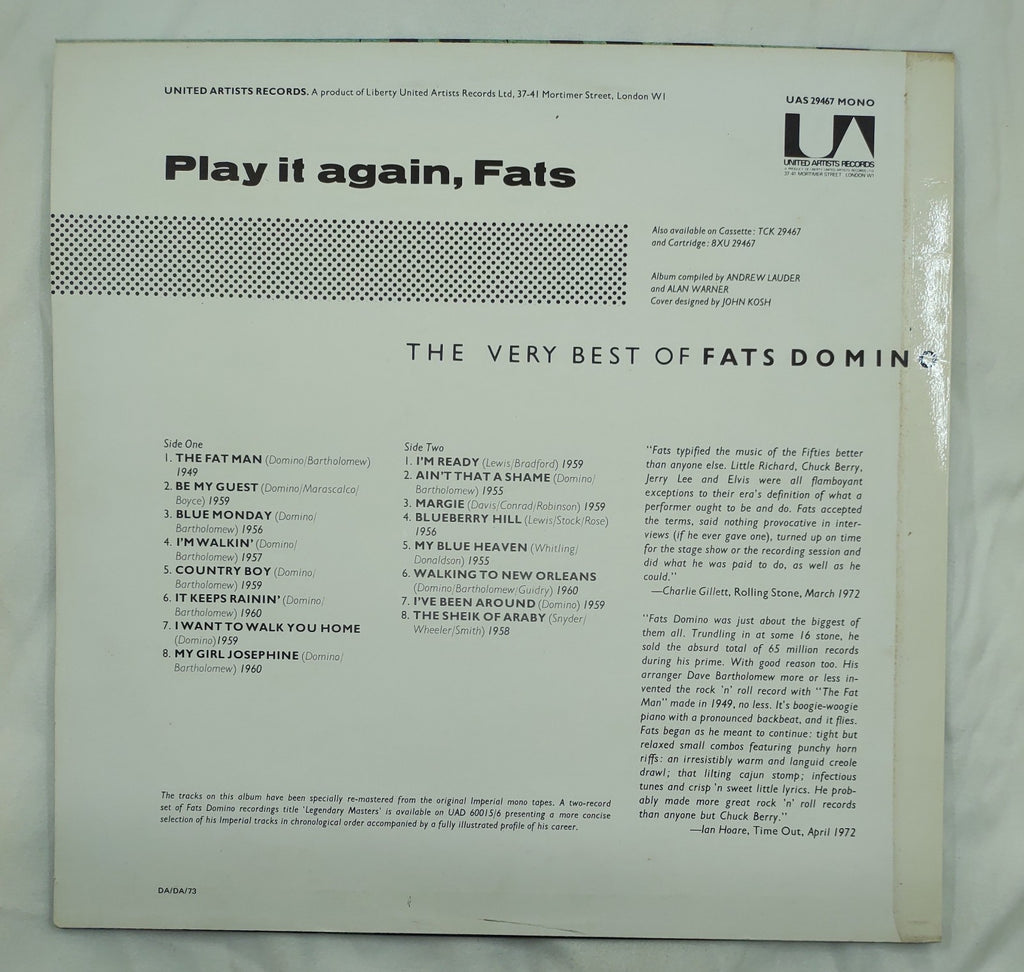 Fats Domino – Play It Again Fats LP Mono 1972 UAS-29467 VG