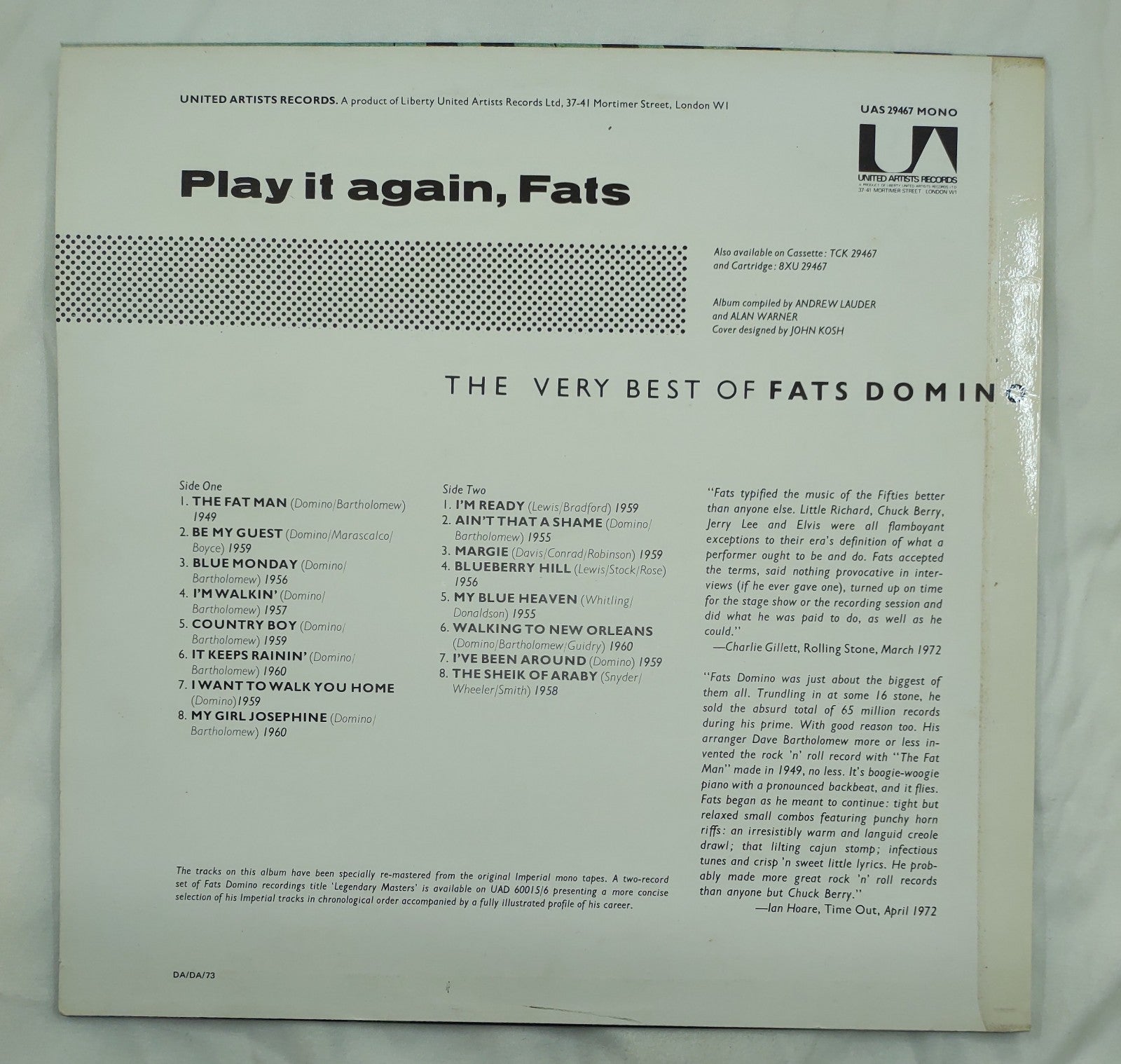Fats Domino – Play It Again Fats LP Mono 1972 UAS-29467 VG