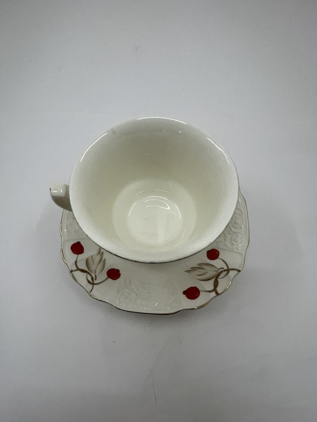 Myott Cherry Ripe Bone China Teacup & Saucer England Rose Floral Classic