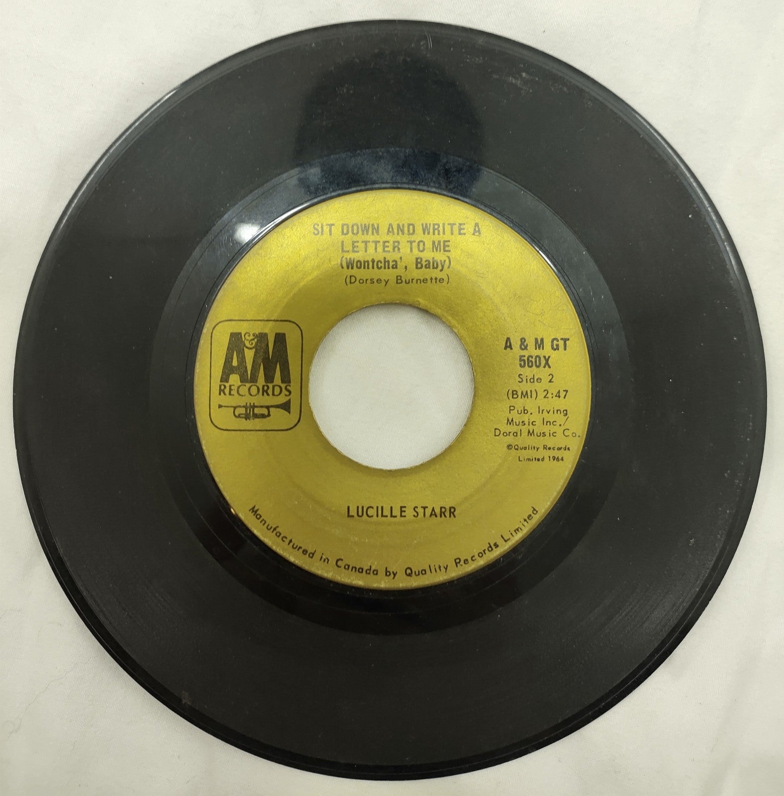 Lucille Starr – Sit Down and Write a Letter 7” A&M GT-560X Canada