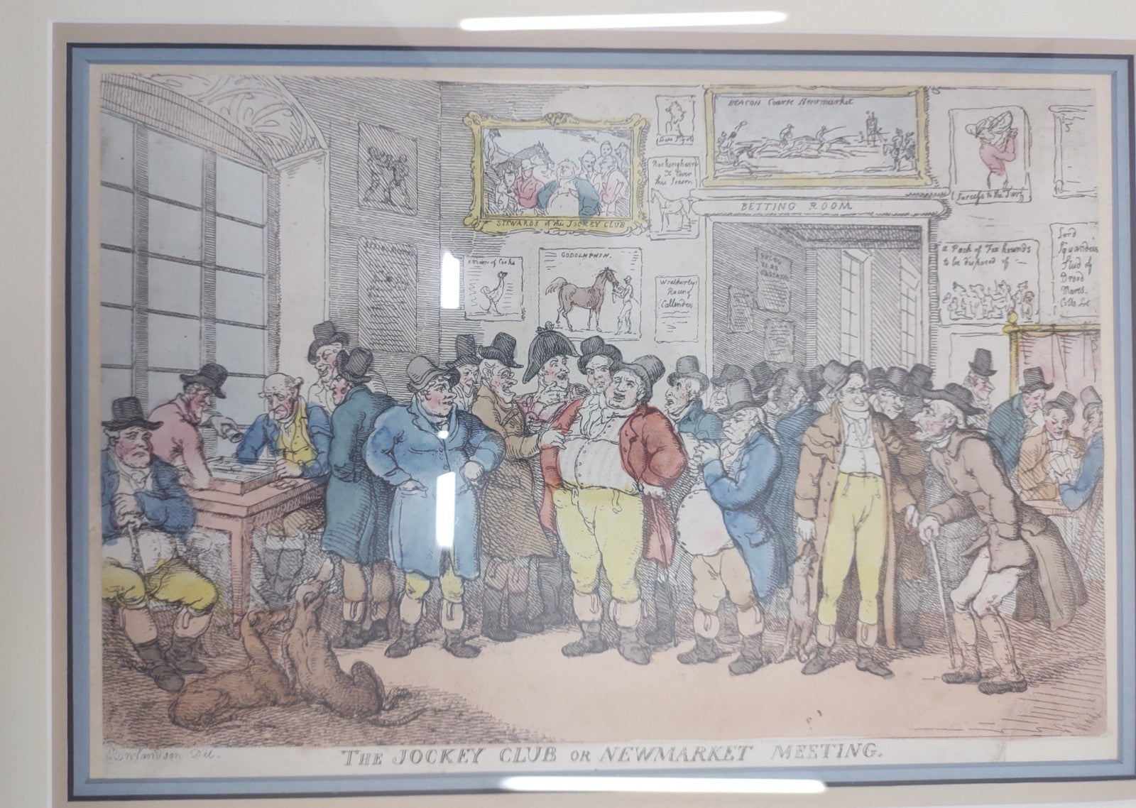Thomas Rowlandson “The Jockey Club or Newmarket Meeting” Hand-Coloured Etching