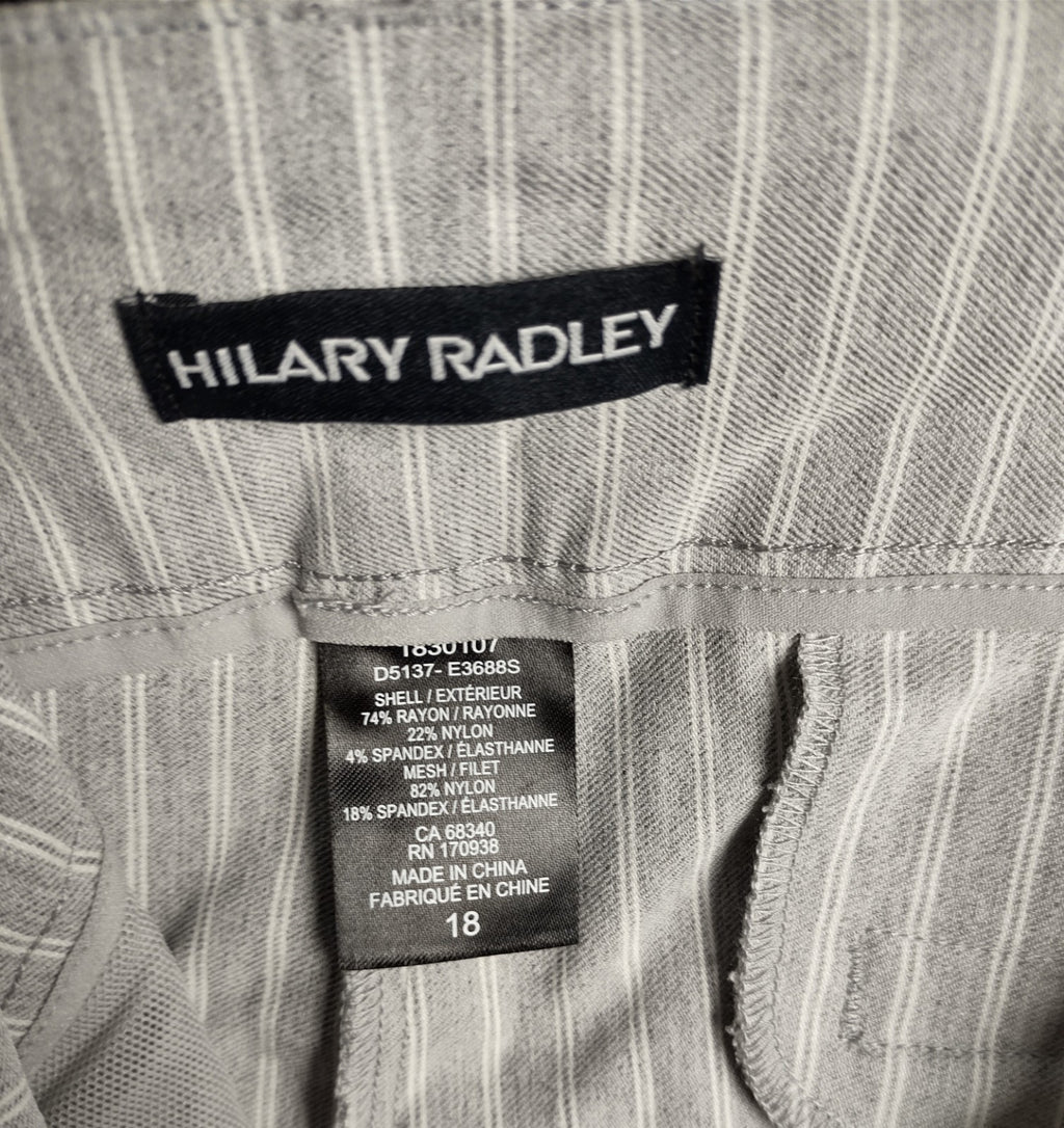 Hilary Radley Crop Pants Size 18 Grey White Stripe Stretch Comfort Waist NWT