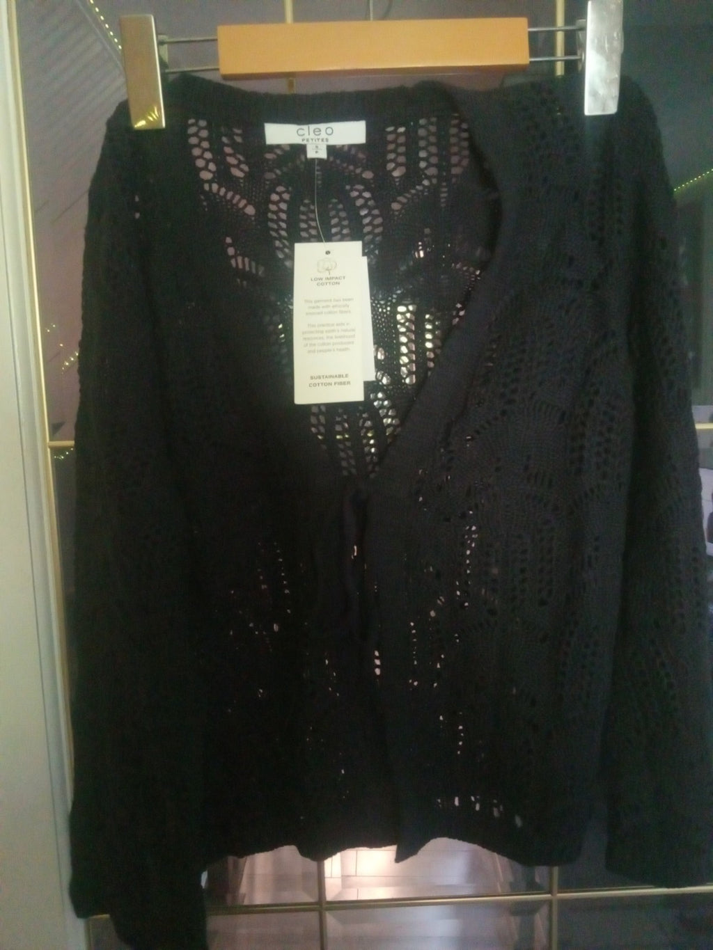 Cleo Cotton Black Crochet Cardigan Cover Up Long Sleeve Size Small