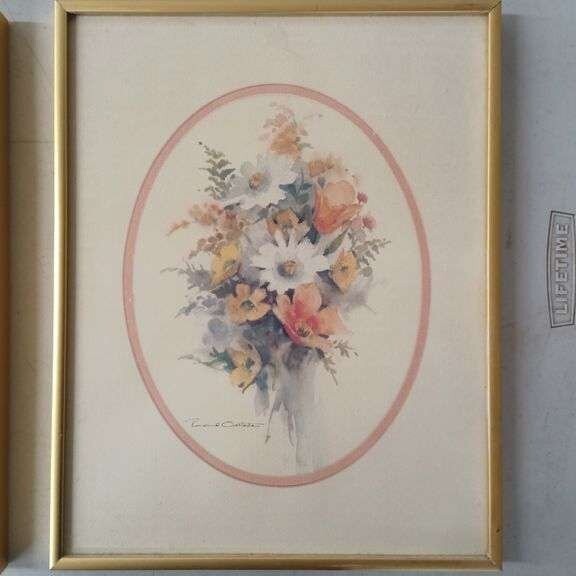 Set of Vintage Floral Prints in Gold Metal Frames – Wall Décor Home Wall Decor