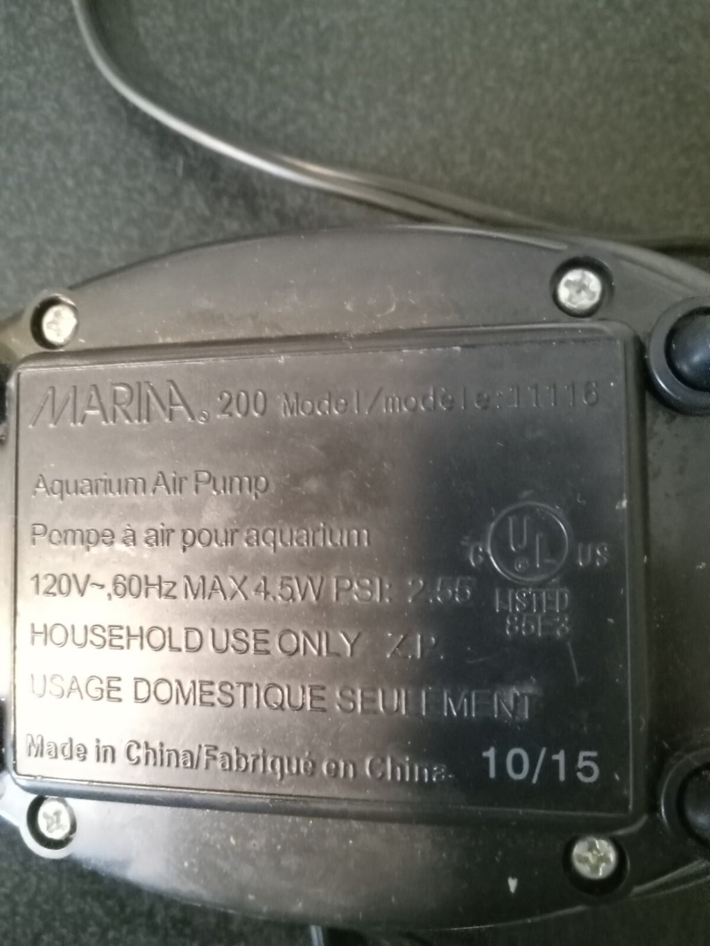 Marina 200 Dual Outlet Air Pump – Quiet, Powerful – Up to 60 Gal Aquariums