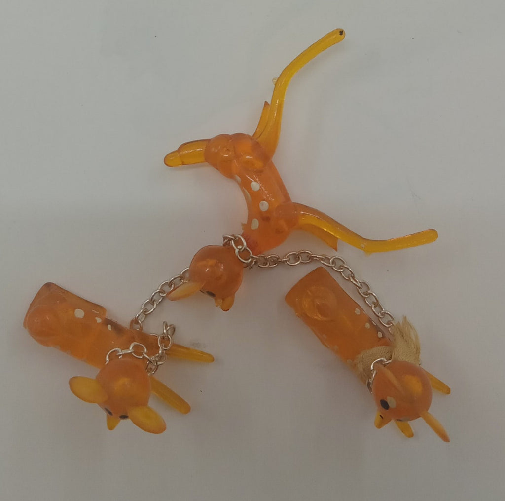 1970s Orange Lucite Deer Figurine Polka Dot Chain Retro Kitsch Damaged