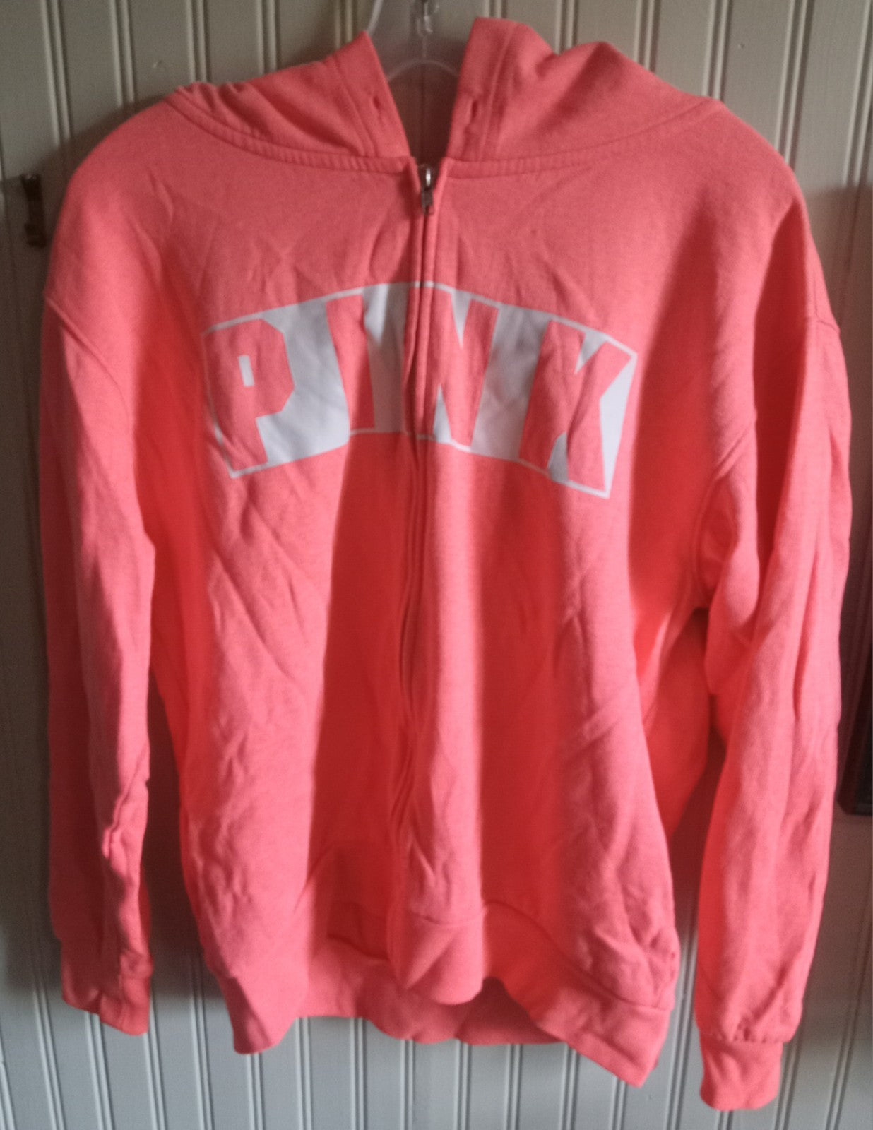 Pink Zip-Up Hooded Sweater – Women's Small, Casual Long Sleeve Top
