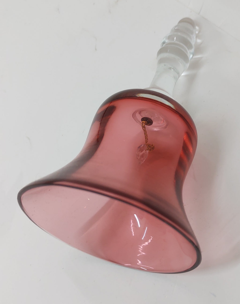 Vintage Cranberry Glass Bell | Clear Handle Art Glass