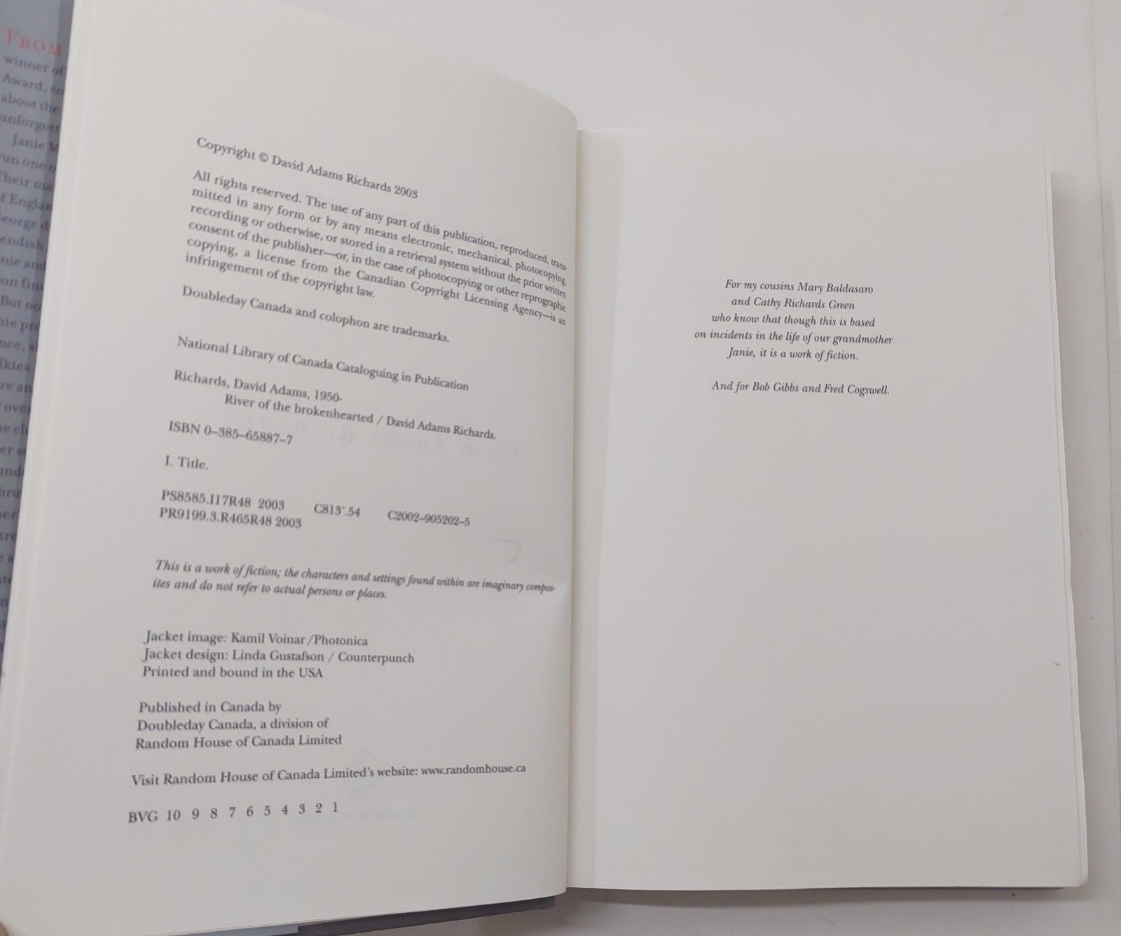 David Adams Richards River of the Brokenhearted 2003 Hardcover Fiction Novel