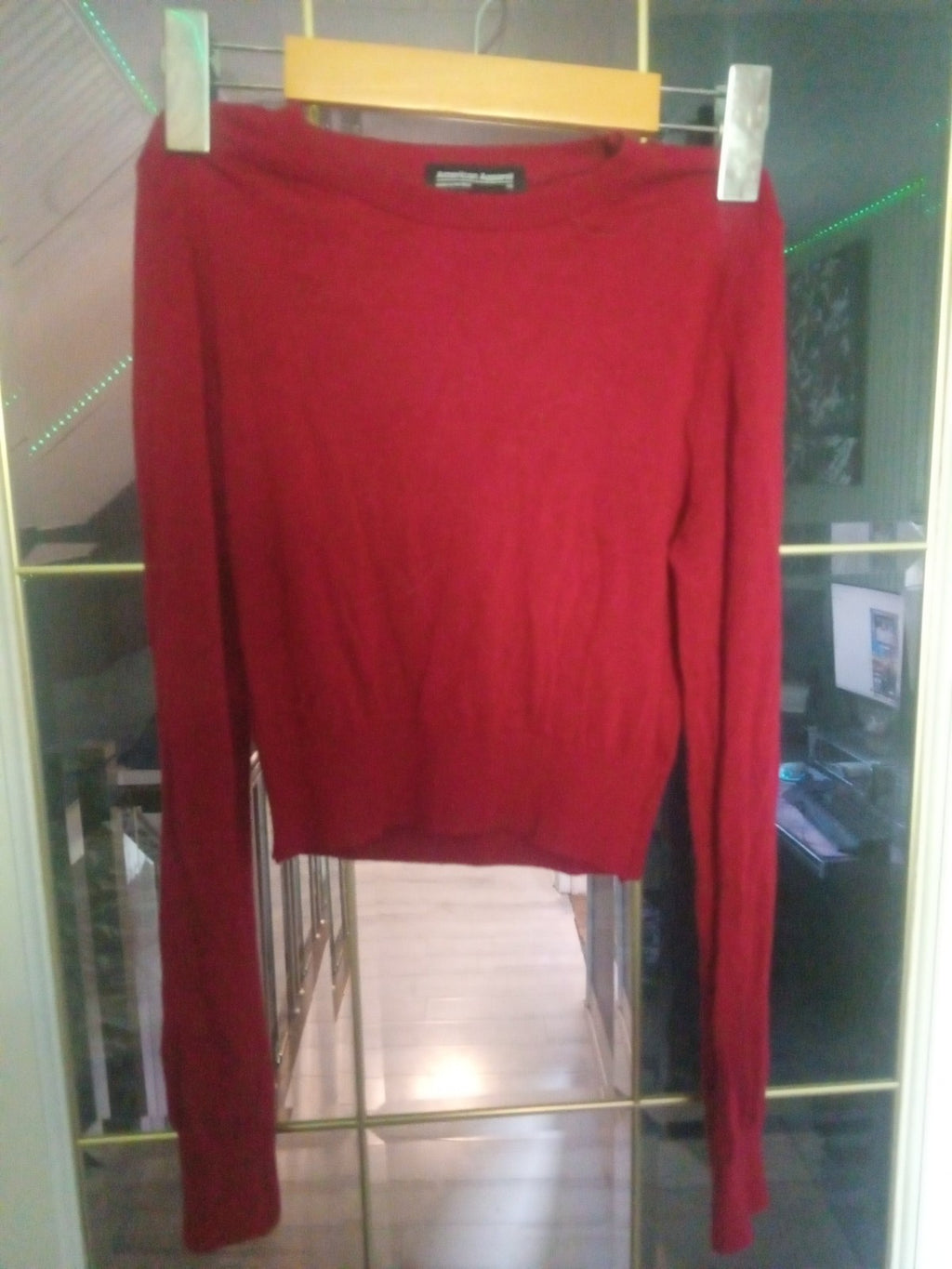 American Apparel Red Long Sleeve Crop Shirt Scoop Neck Size xs