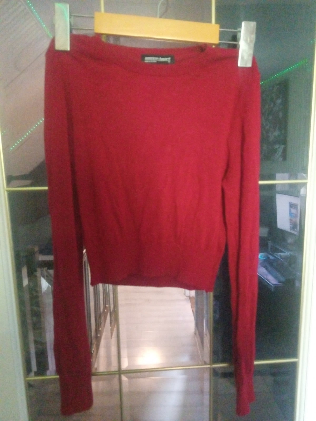 American Apparel Red Long Sleeve Crop Shirt Scoop Neck Size xs