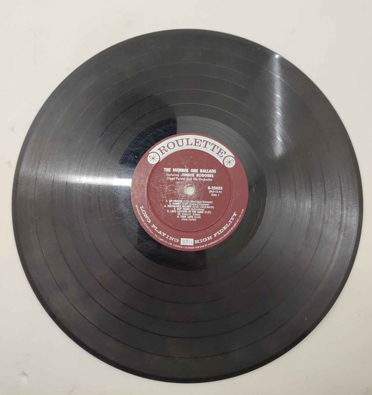 Jimmie Rodgers – The Number One Ballads (1958) Roulette R-25033 Vinyl LP