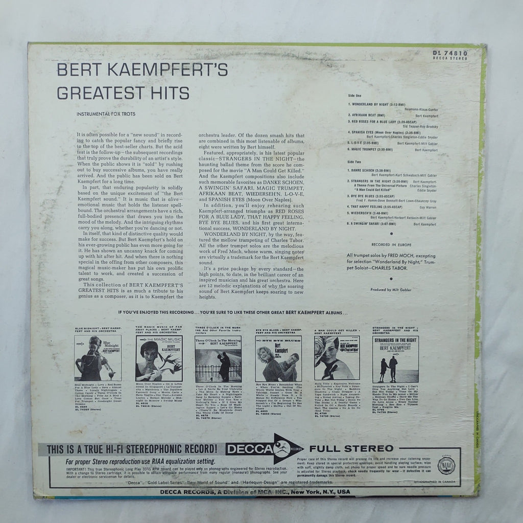 Bert Kaempfert – Greatest Hits LP Stereo Decca Rainbow Label DL-74810 Canada