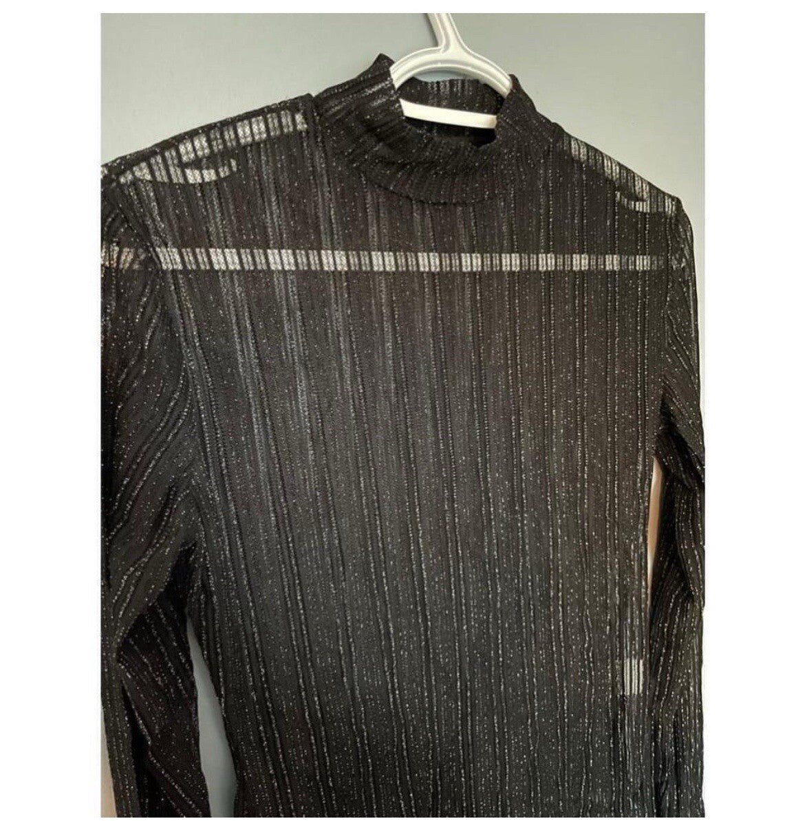 Women’s Black Long Sleeve Sheer Sparkly Top – Evening Wear Blouse