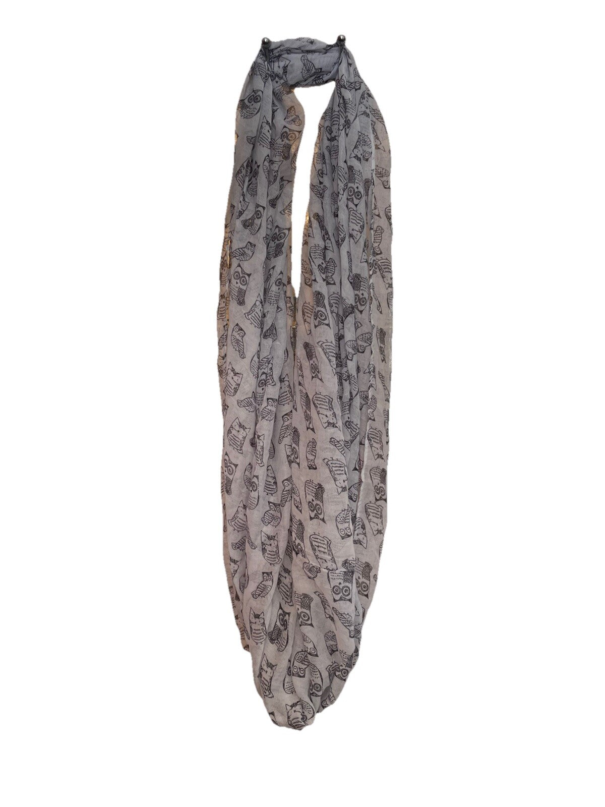 White Owl Print Infinity Scarf Lightweight Fun Animal Novelty Wrap Soft