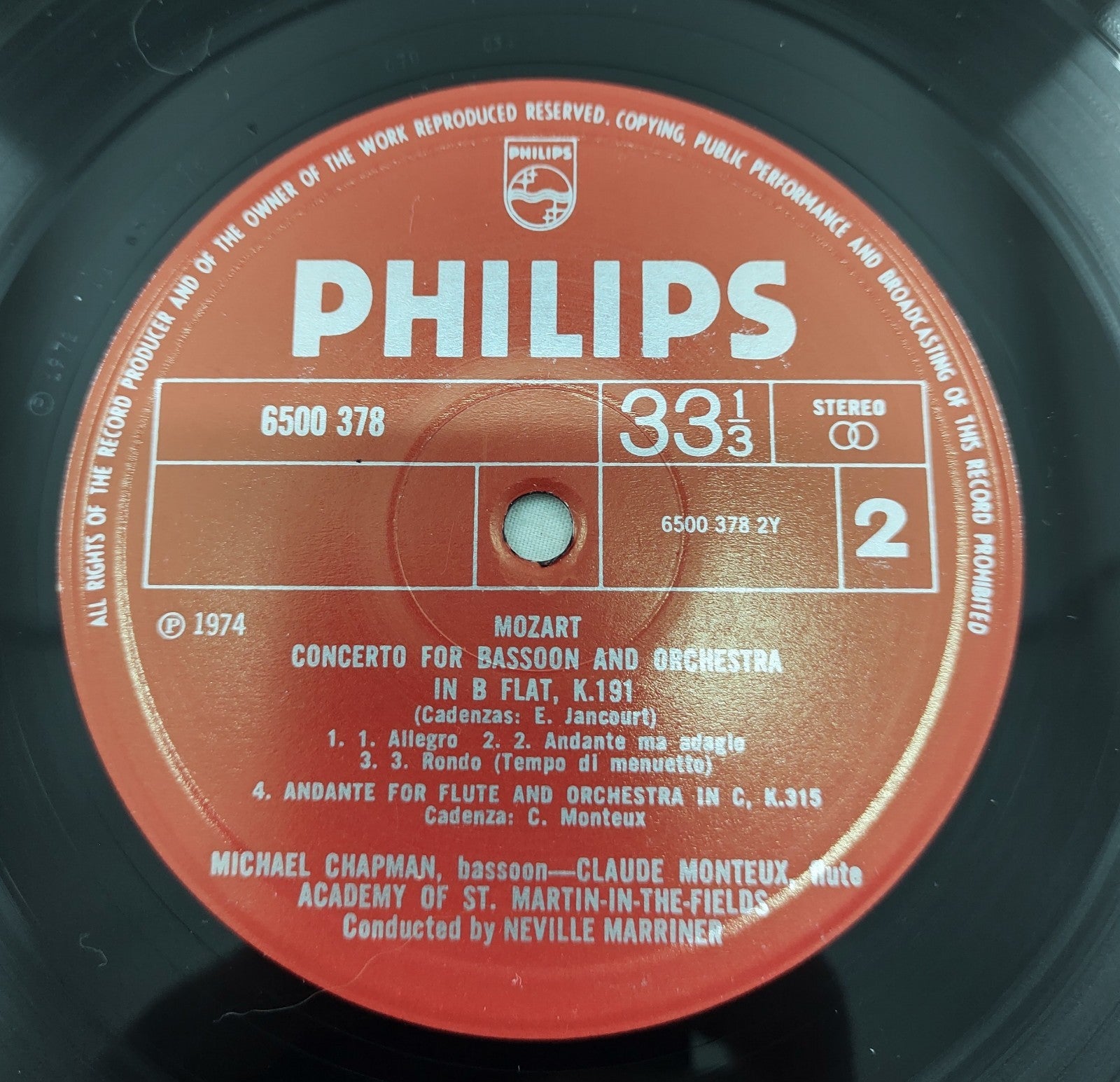 Mozart – Clarinet Concerto K.622 Brymer Marriner Philips 6500 378 LP