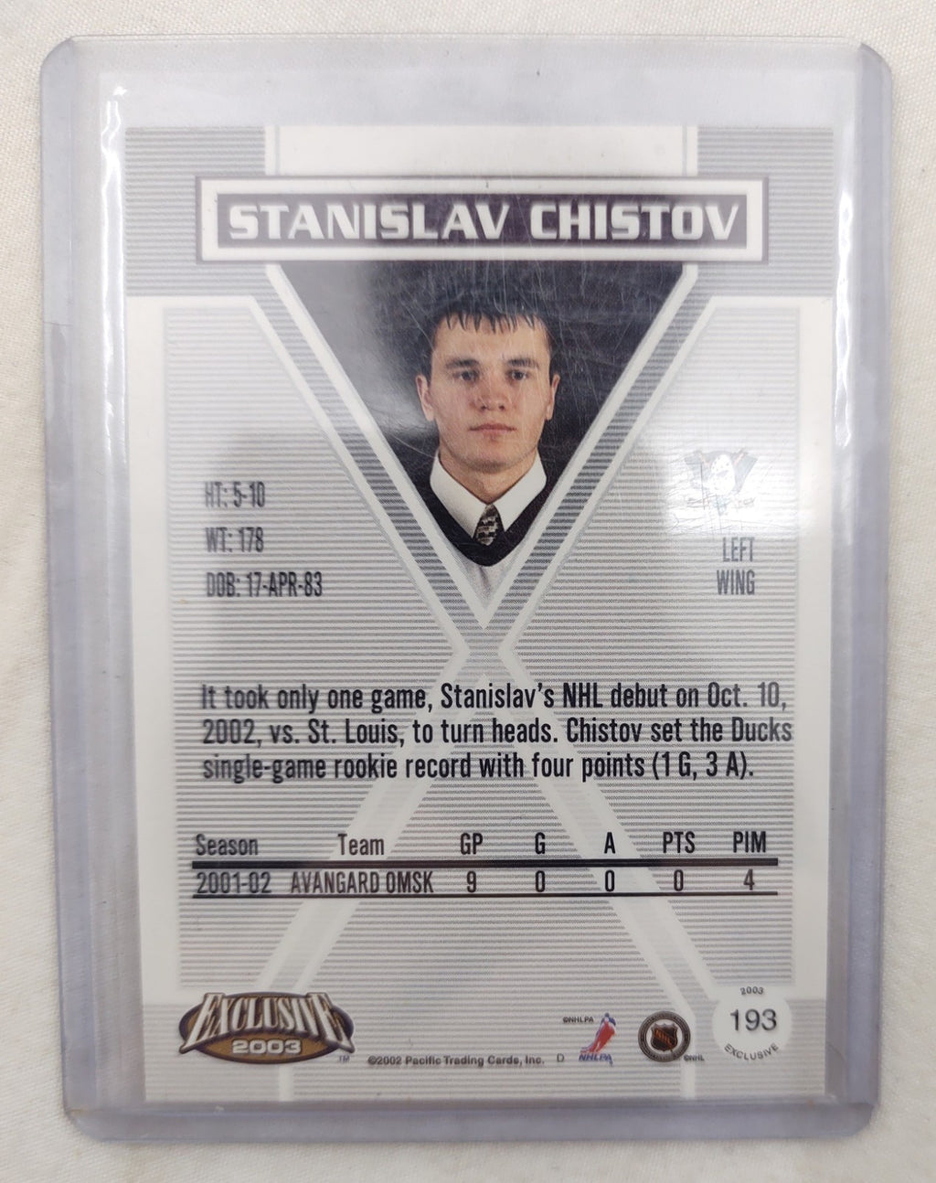 Stanislav Chistov Rookie Autograph 2002-03 Pacific Exclusive Anaheim Ducks