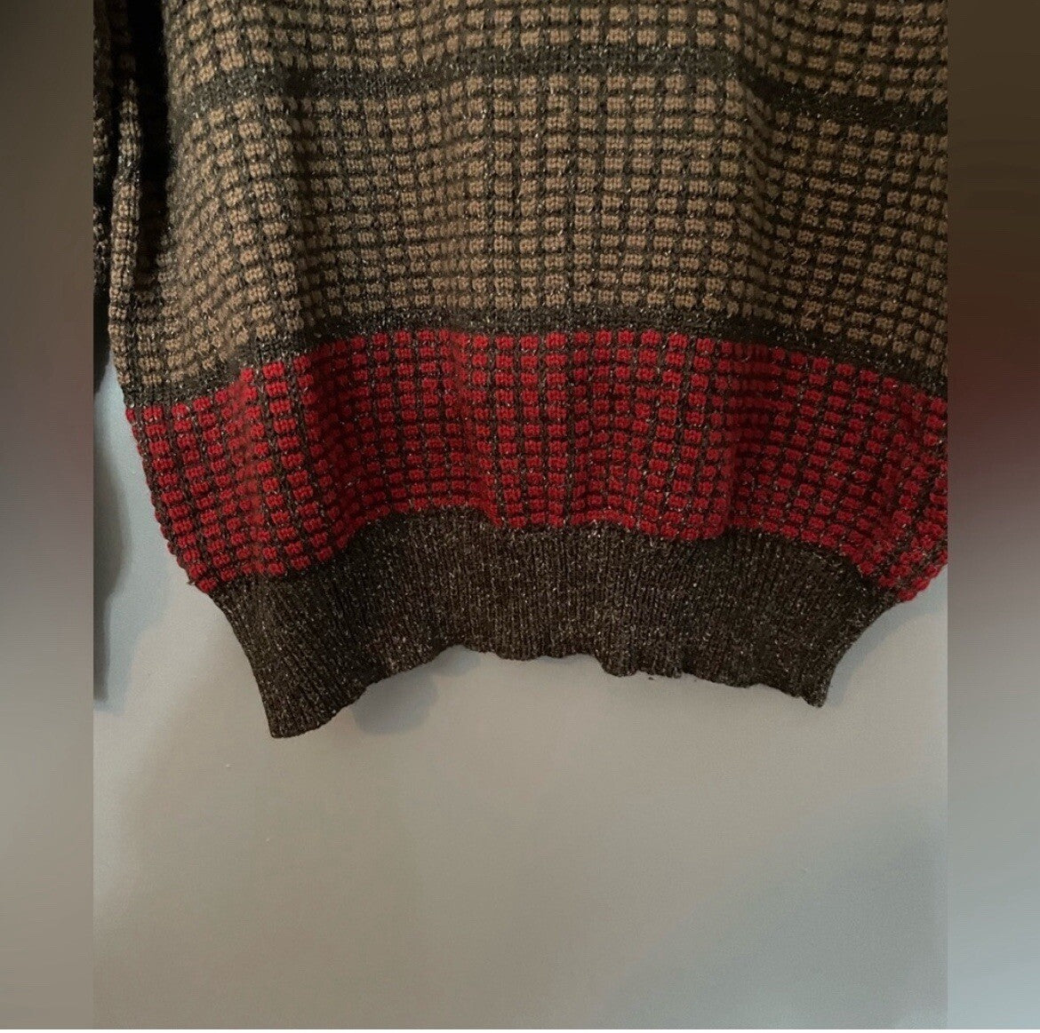 Men's Vintage Brown & Red Stripe Crewneck Sweater Size Medium – VG