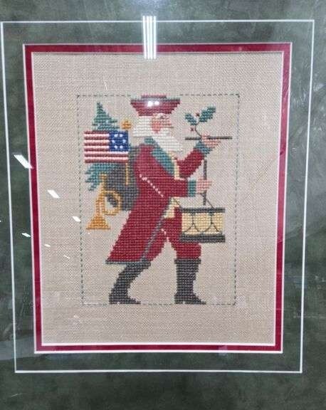 Vintage Framed St. Nick Christmas Handmade Cross Stitch Art – Holiday Decor