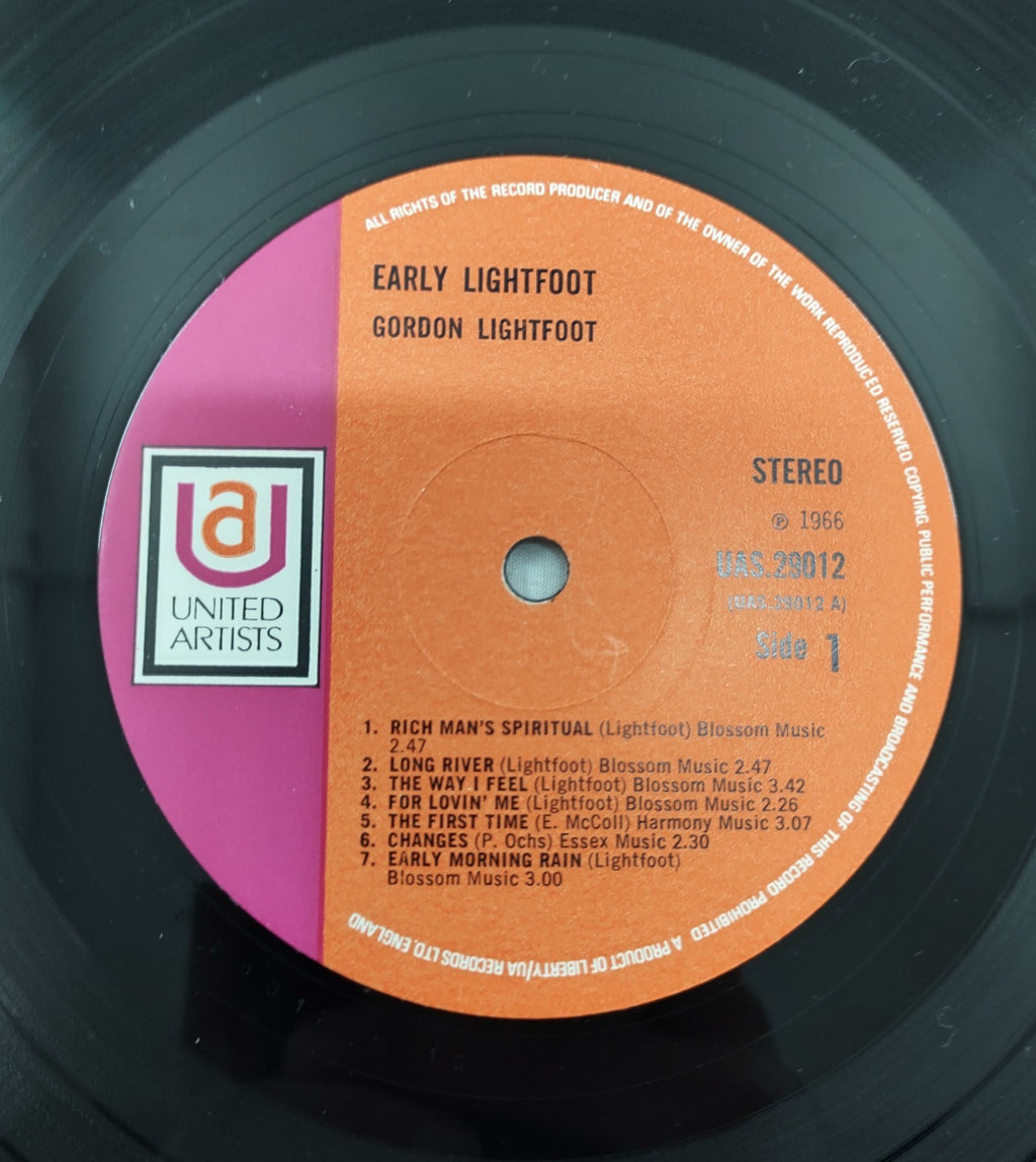 Gordon Lightfoot – Early Lightfoot LP 1969 United Artists VG