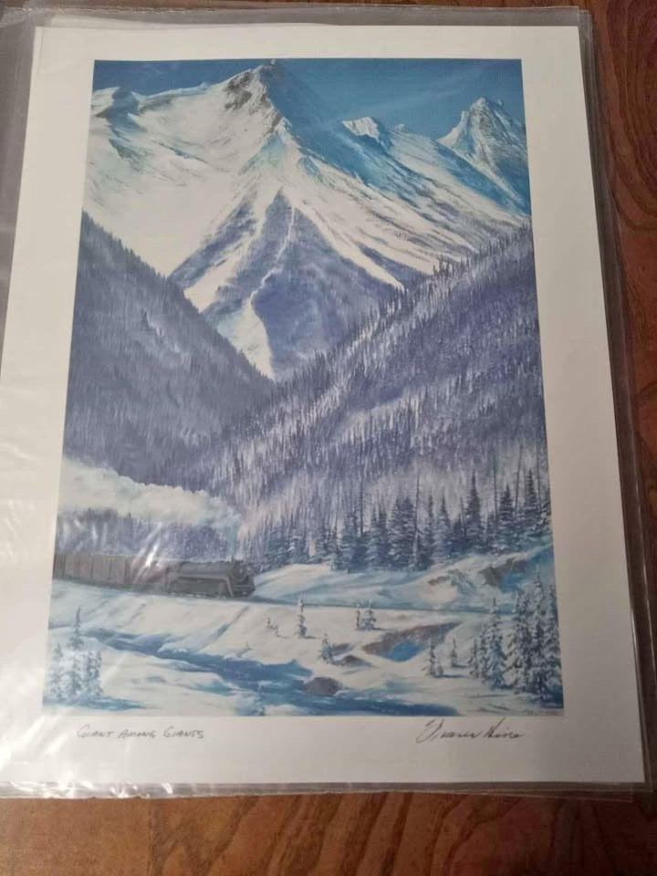 Fraser E. Hine Collector’s Print – Mountain Scape and Train, Scenic Art Print