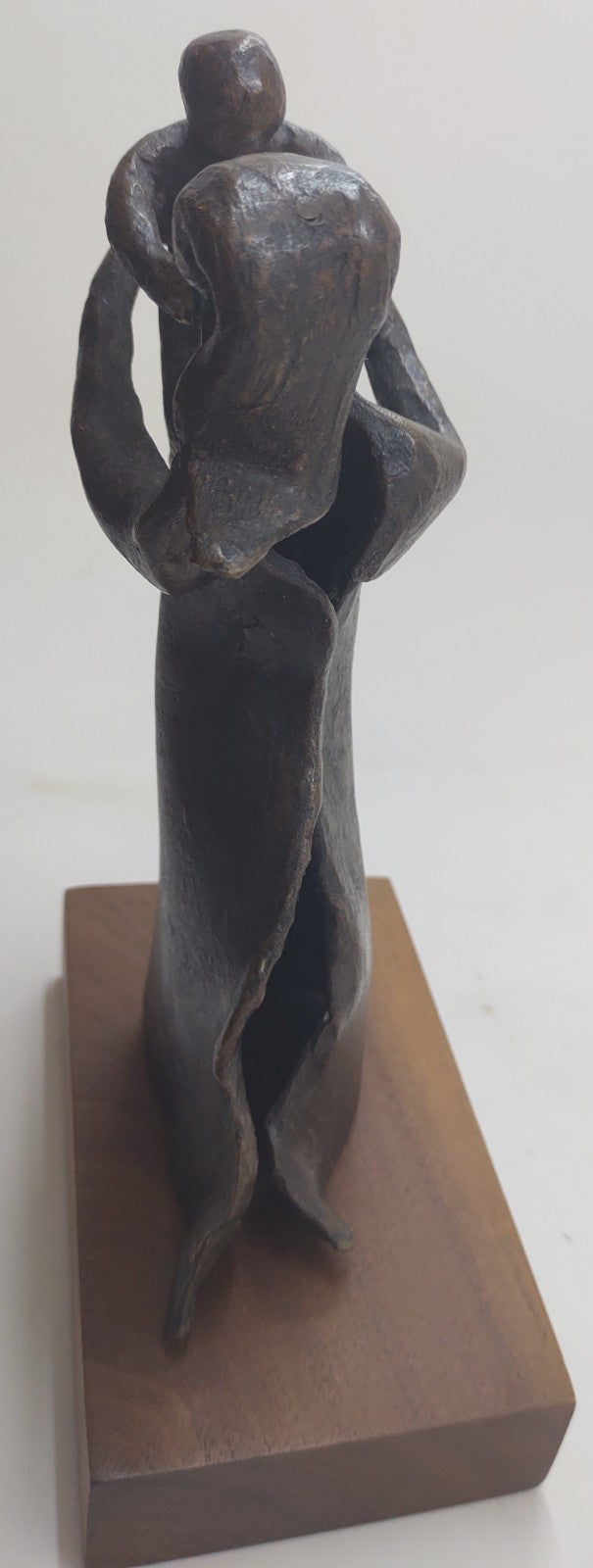 Solid Bronze Statue on Wood Base Vintage Sculptural Art Figurine 6x8.5 Decor