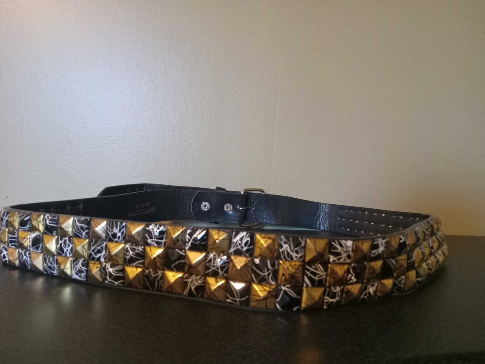 Black Faux Leather Studded Belt Gold Black Studs Urban Streetwear Adjustable