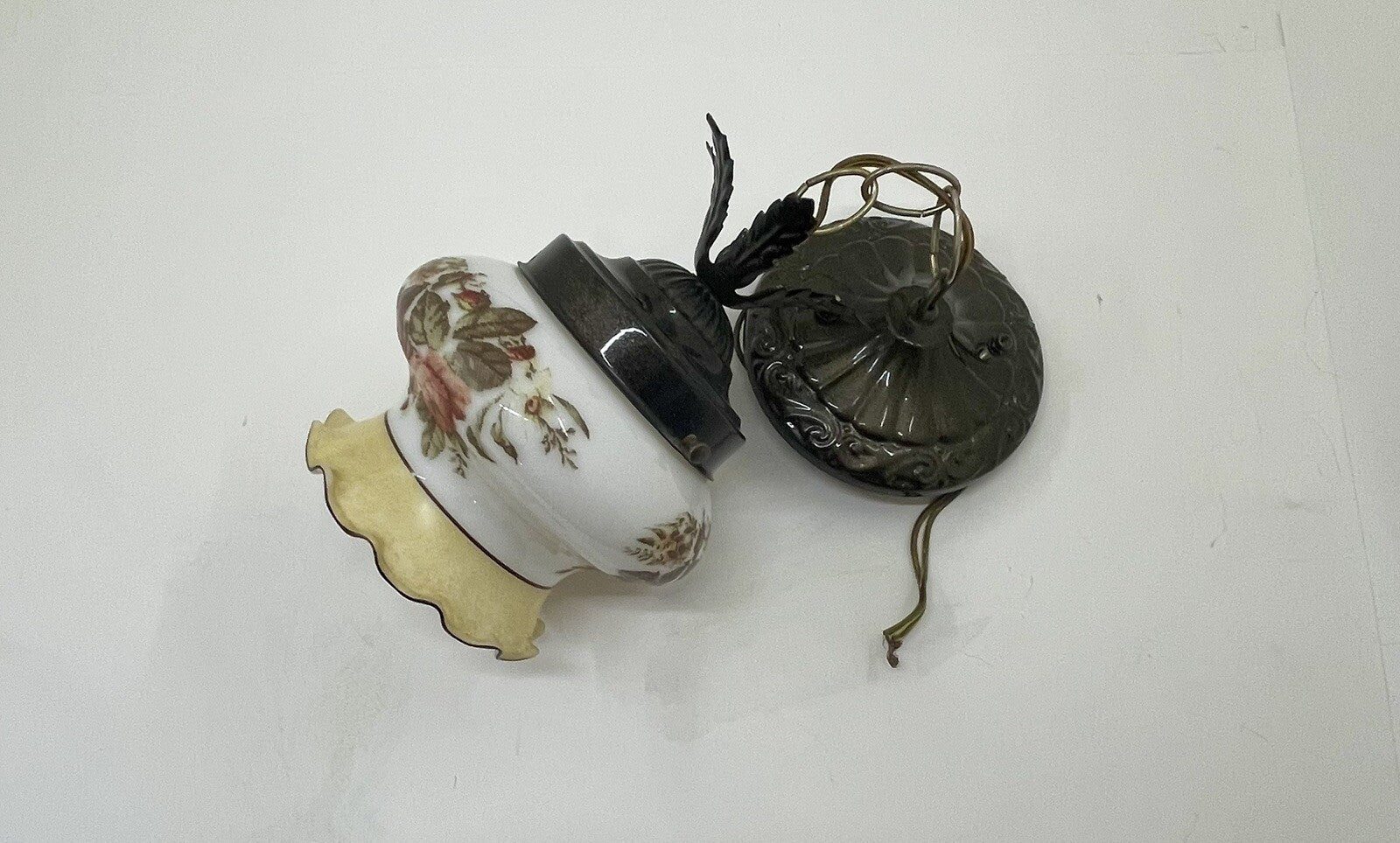 Victorian Style Vintage Porcelain Hanging Light Fixture Ornate Metal