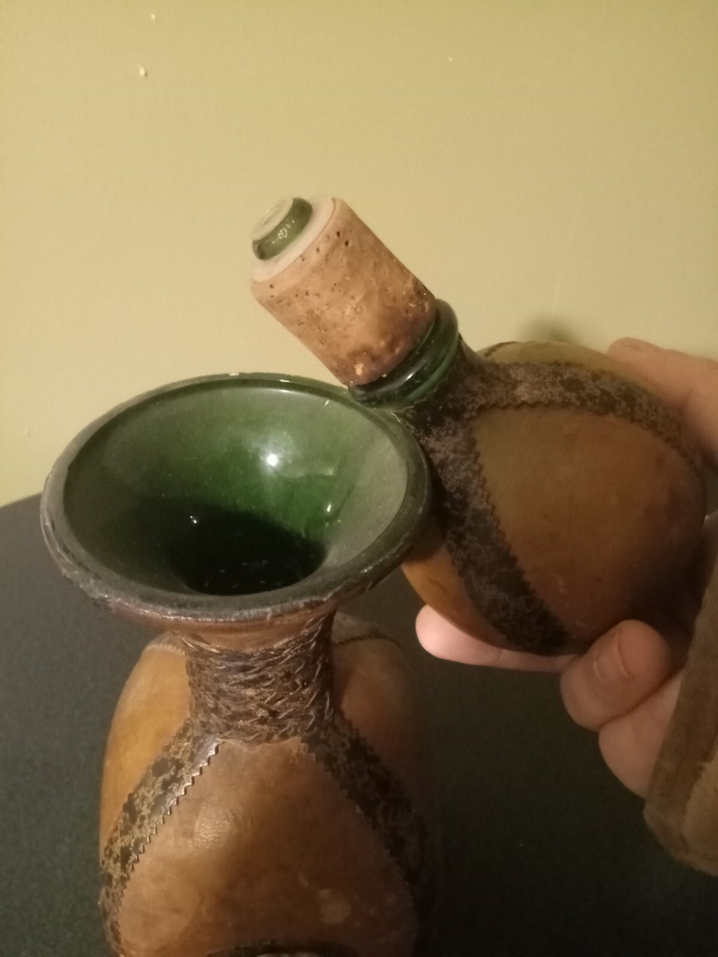 Vintage Glass Decanter Bottle with Leather Covering – Handmade in Italy