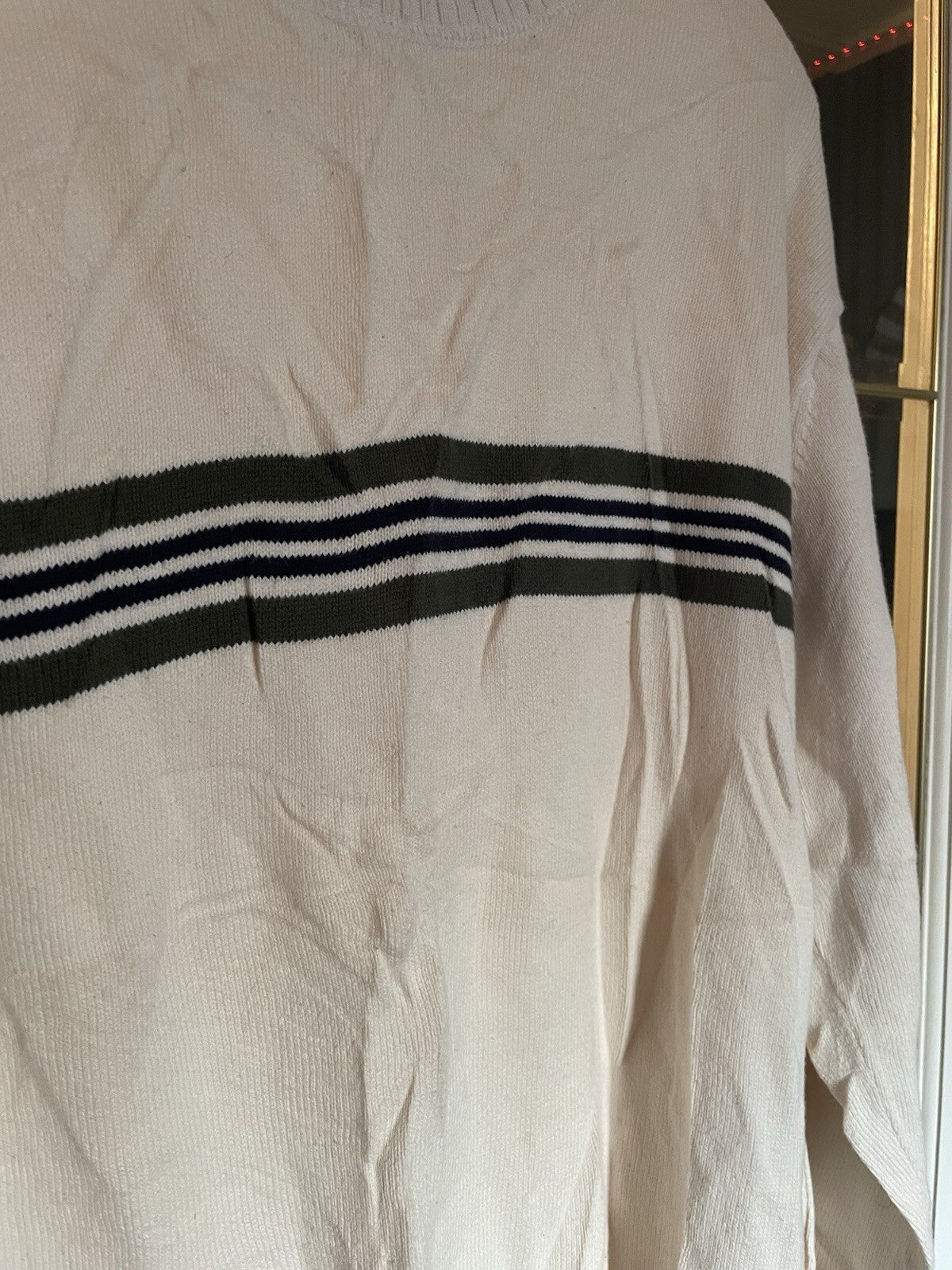 John Ashford Cream Stripe Cotton Crew Neck Sweater Size Large Men's Top