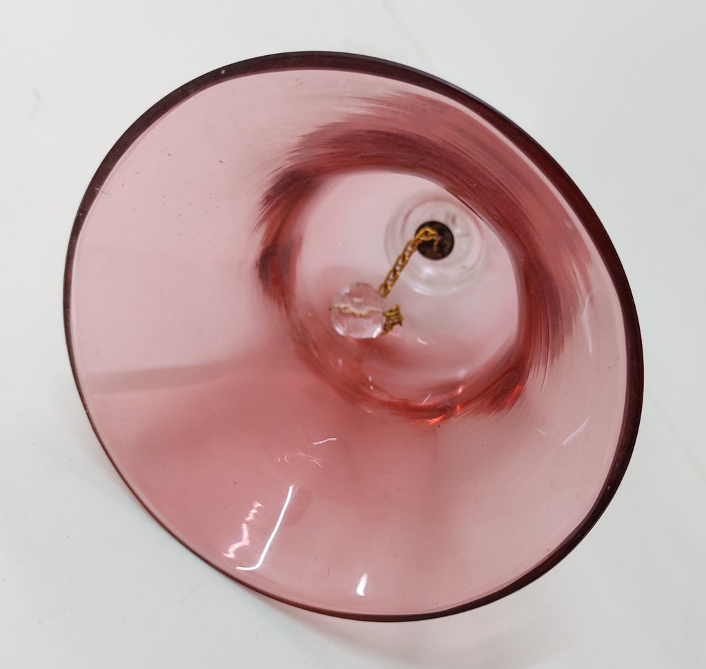 Vintage Cranberry Glass Bell | Clear Handle Art Glass