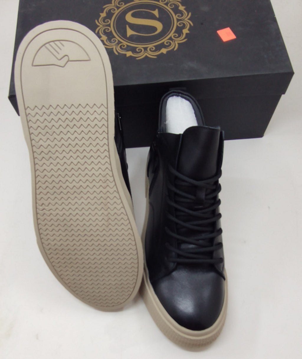 Snover AL6-11 Black Leather Ankle Sneakers Men's Casual Luxury Shoes