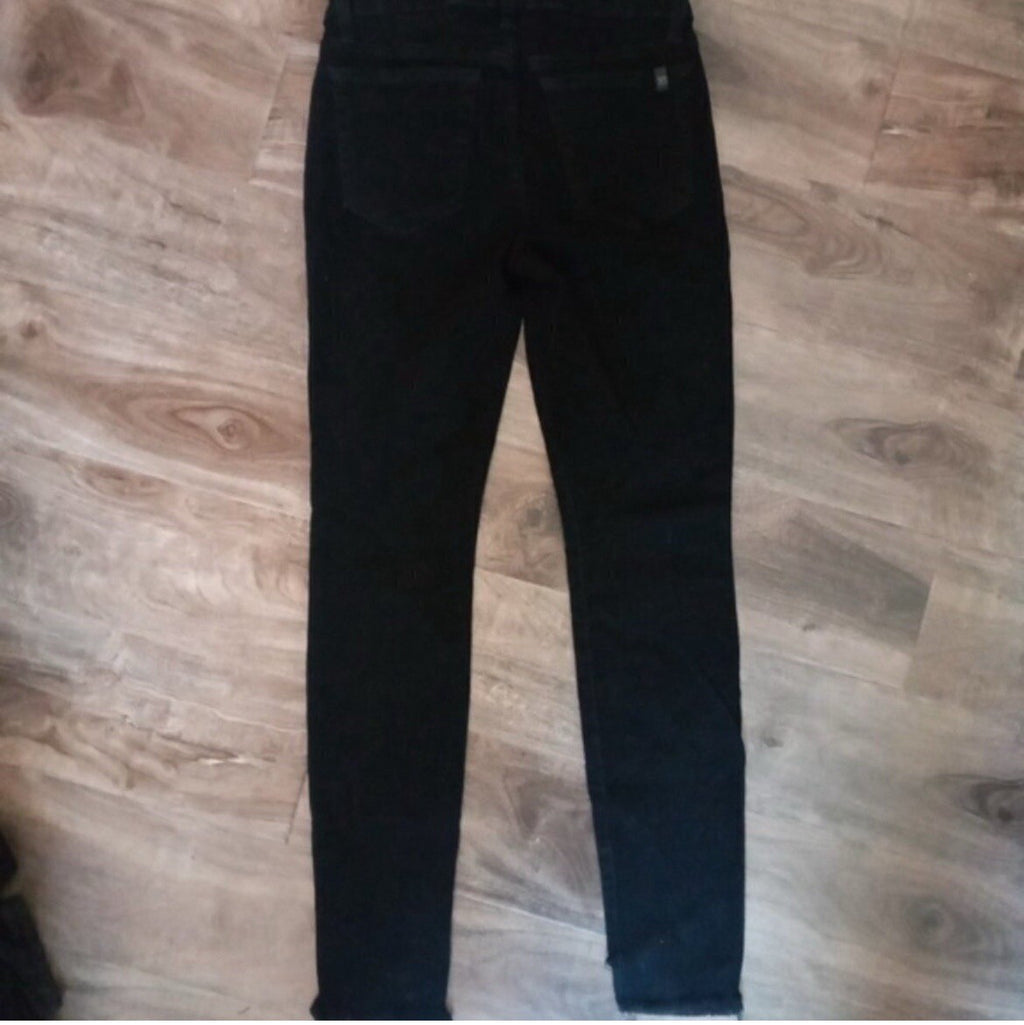 Joe's Jeans Black Skinny Ankle Denim Size 27 Raw Hem Stretch Sleek Fit