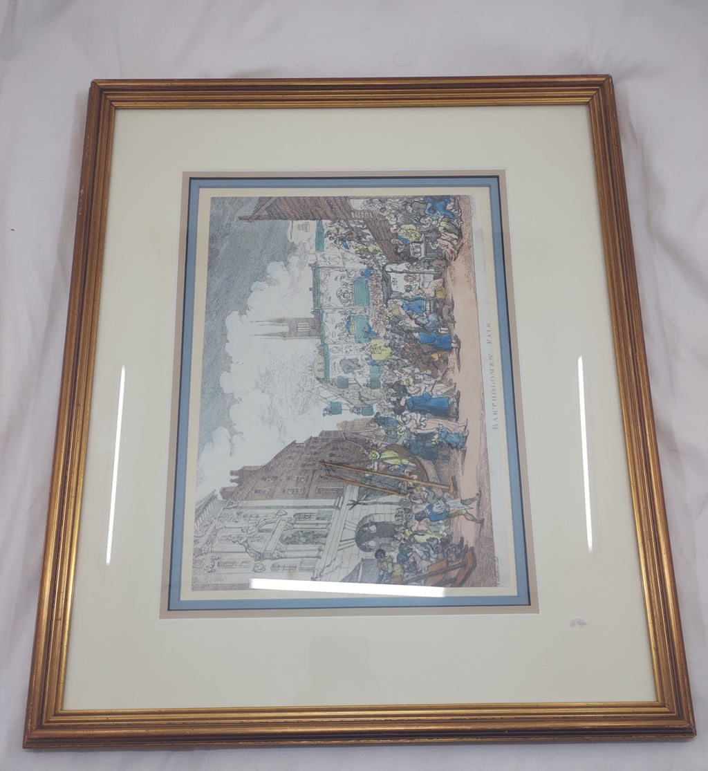 Rowlandson “Bartholomew Fair” Vintage Hand-Coloured Etching Print, Framed