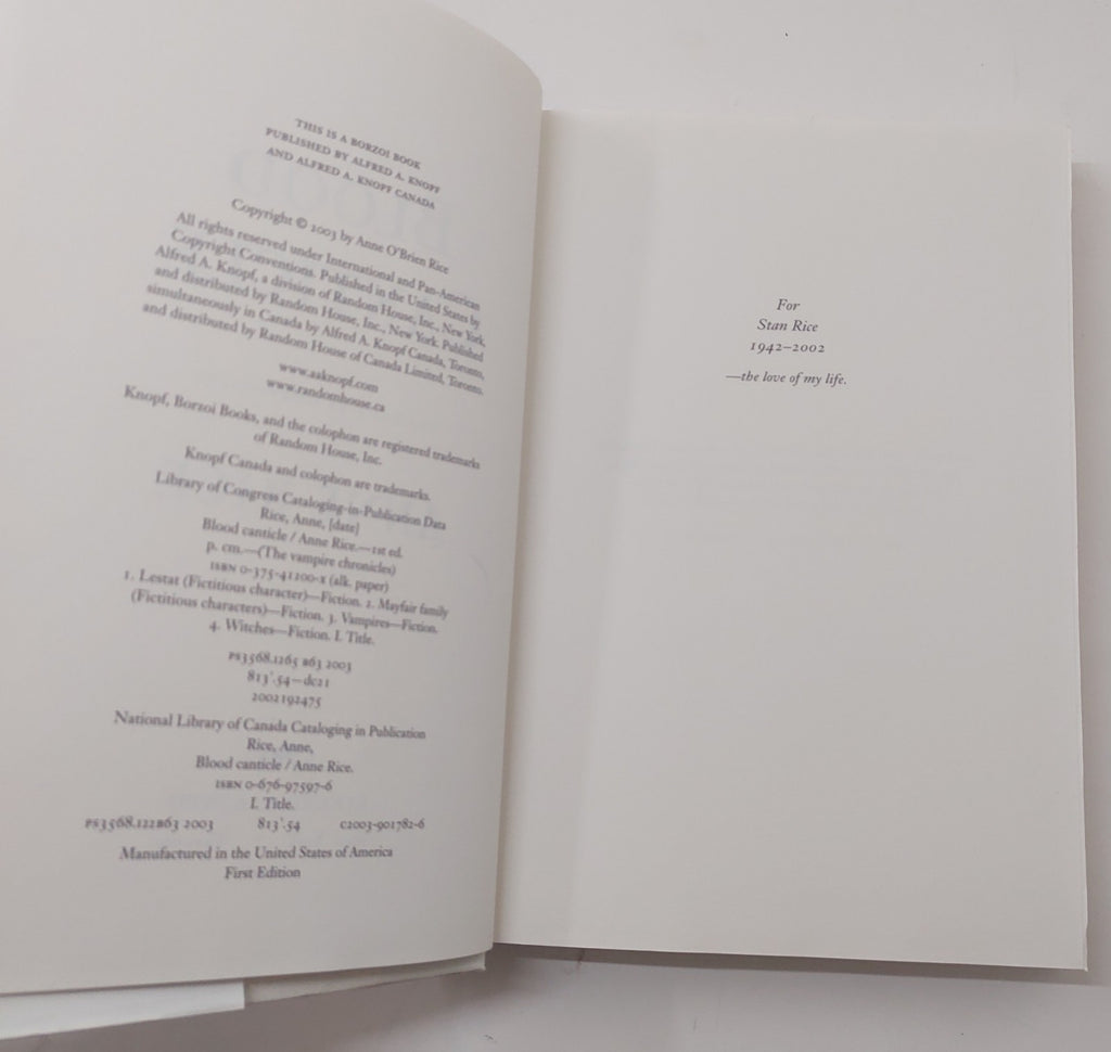 Anne Rice Blood Canticle (Vampire Chronicles Book 10) Hardcover Horror Novel