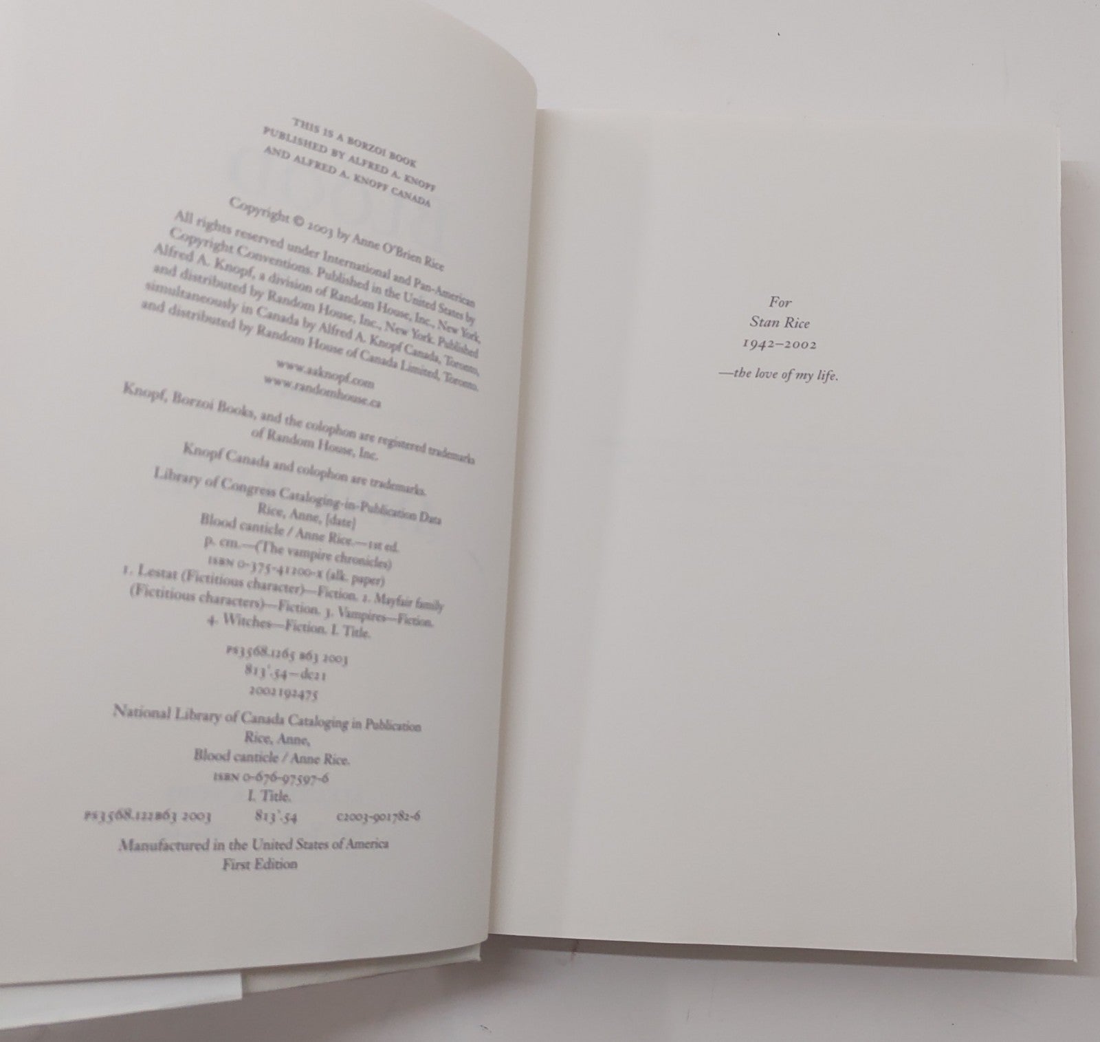 Anne Rice Blood Canticle (Vampire Chronicles Book 10) Hardcover Horror Novel