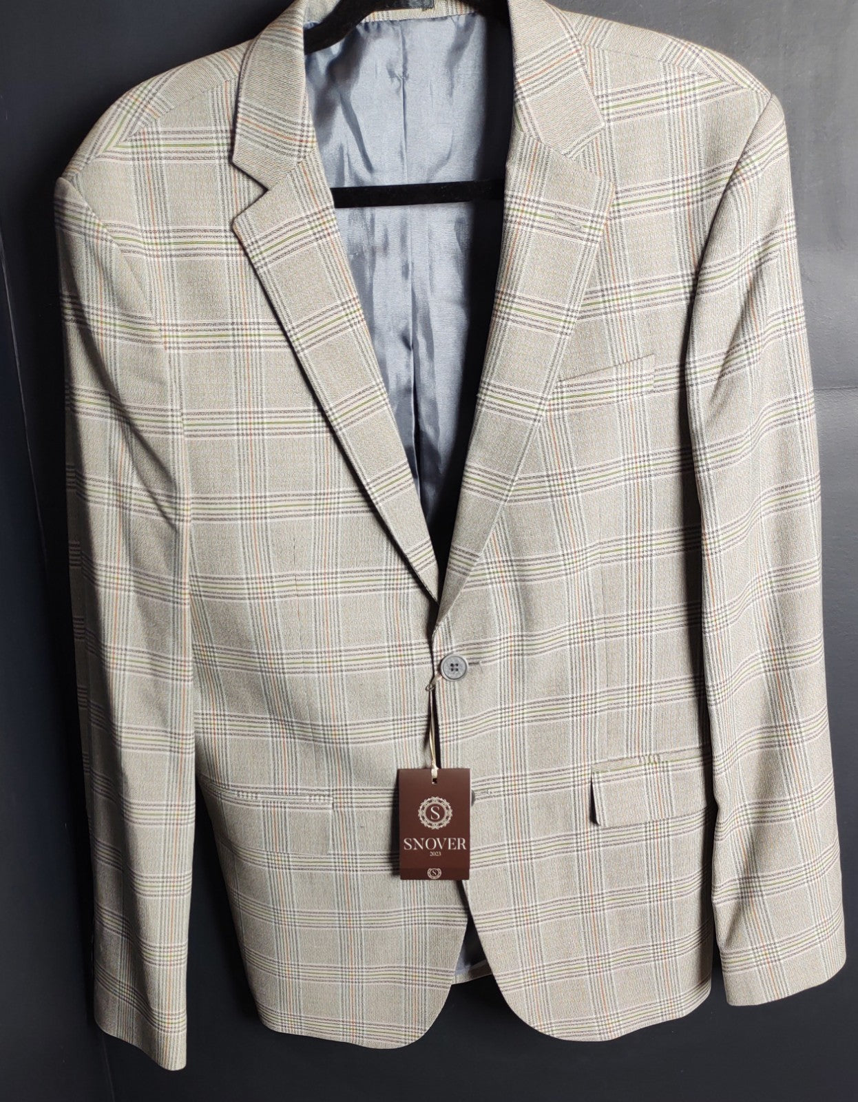 Snover Light Grey Check Blazer Men's Size 40 Modern Tailored Jacket