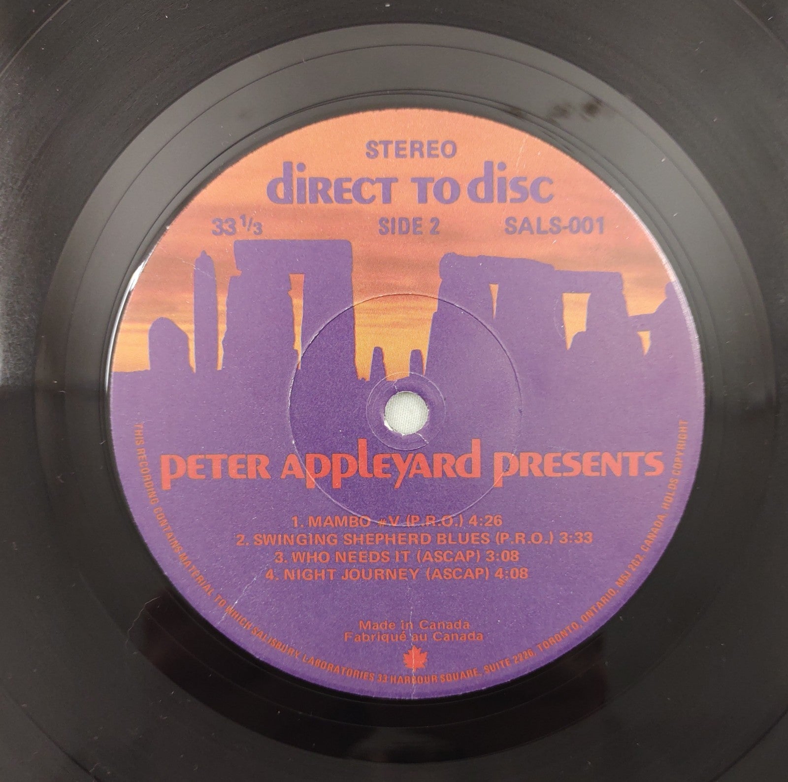 Peter Appleyard – Presents LP Direct-to-Disc SALS-001 Audiophile