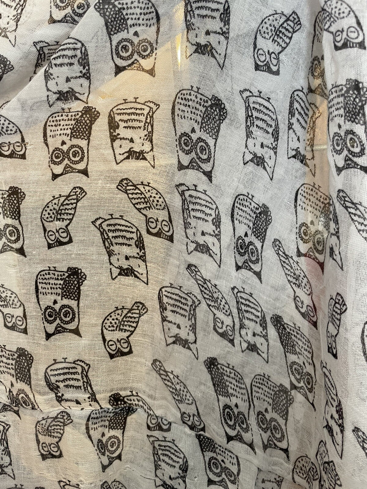 White Owl Print Infinity Scarf Lightweight Fun Animal Novelty Wrap Soft