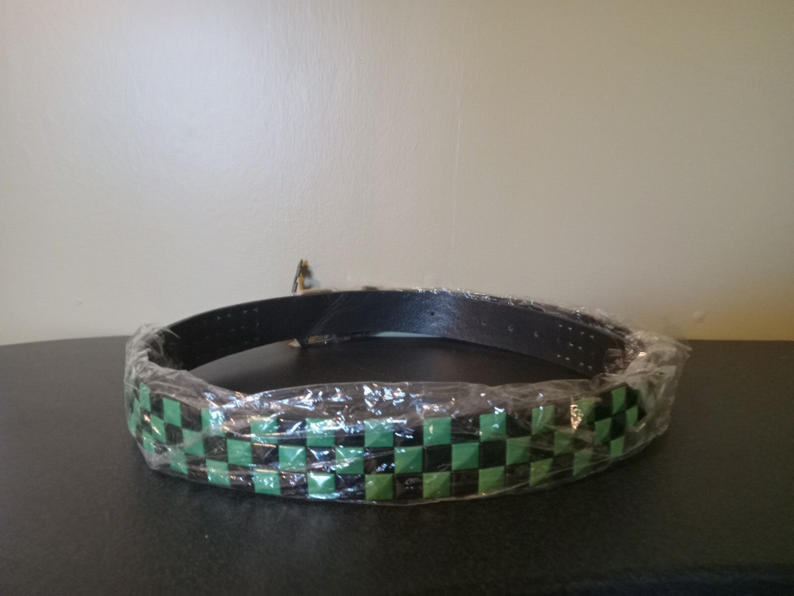 Green Black Studded Faux Leather Belt Punk Goth Alternative Style Adjustable Fit