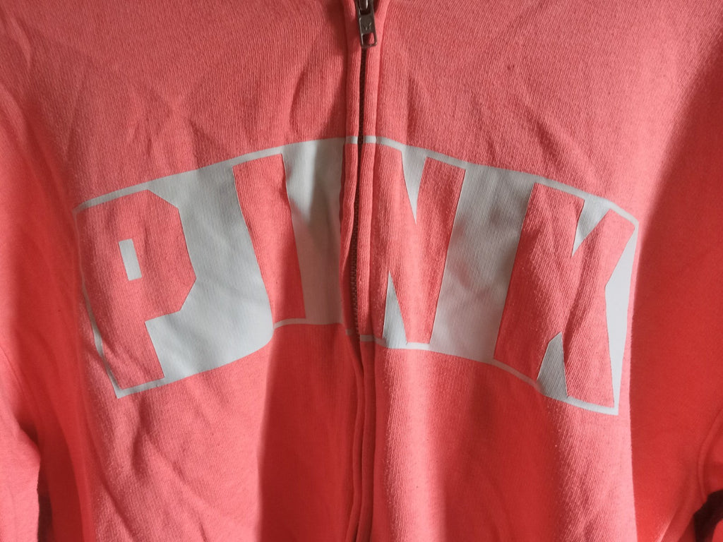 Pink Zip-Up Hooded Sweater – Women's Small, Casual Long Sleeve Top