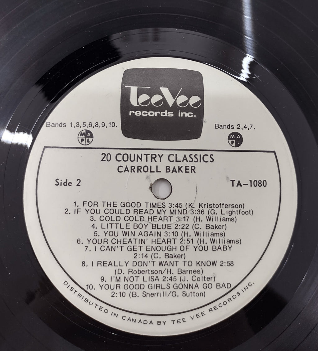 Carroll Baker – 20 Country Classics Vinyl LP Canadian Legend Country