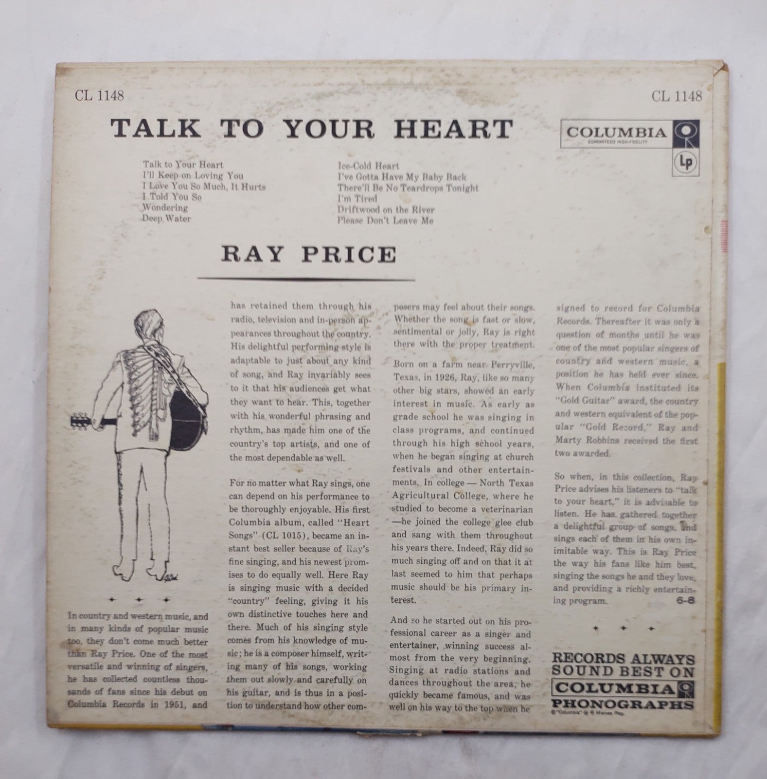 Ray Price Talk To Your Heart LP Columbia CL-1148 Canada Mono 1958 Country Vinyl