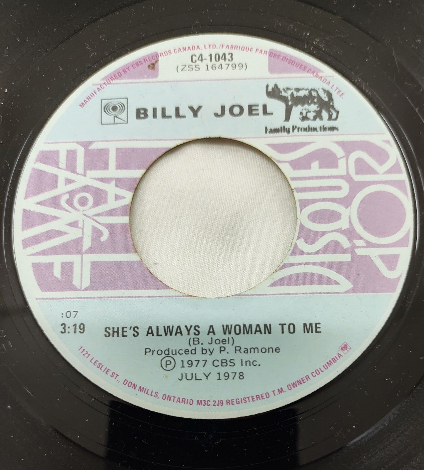 Billy Joel – Just The Way You Are 7” Columbia C4-1043 Canada 1977