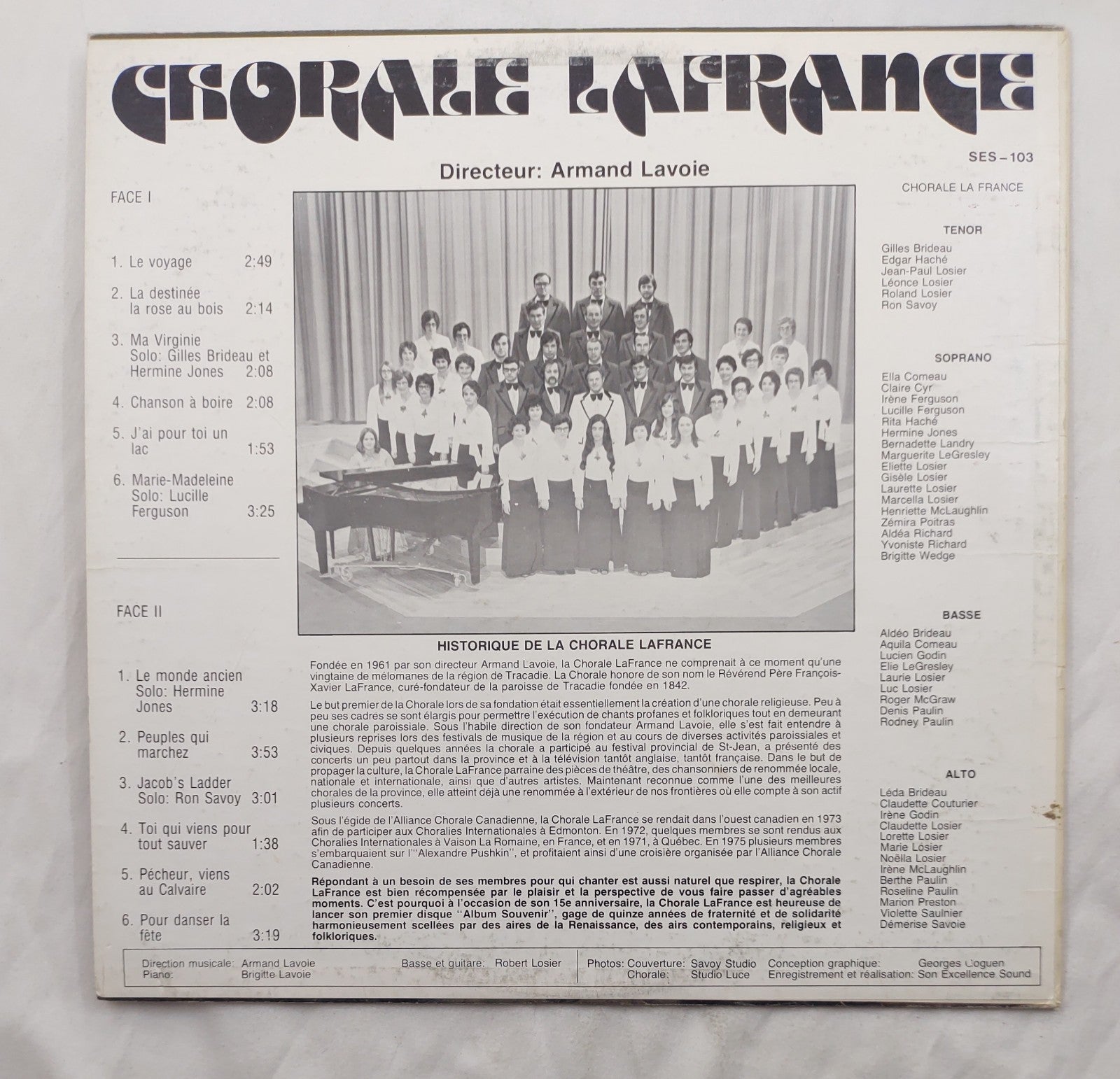 Chorale Lafrance Le Voyage LP SES-103 Stereo French Canadian Choir Choral Vinyl
